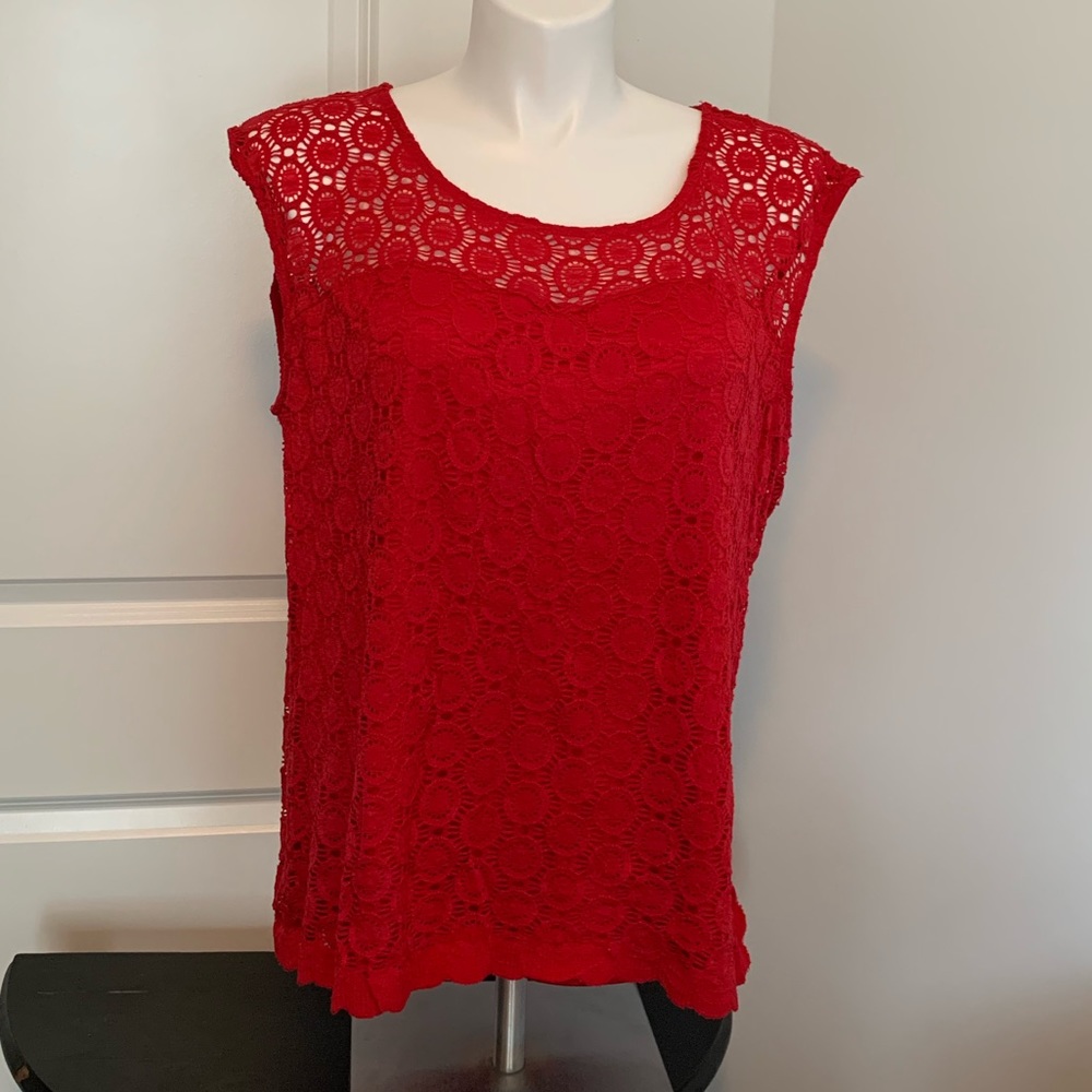 Roz & Ali 2X Red Lace Blouse